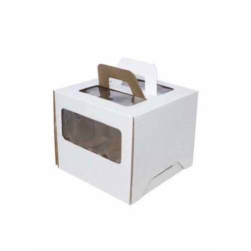 Коробка для торта с ручкой под топперы 260/260/280 мм белая - фото 1