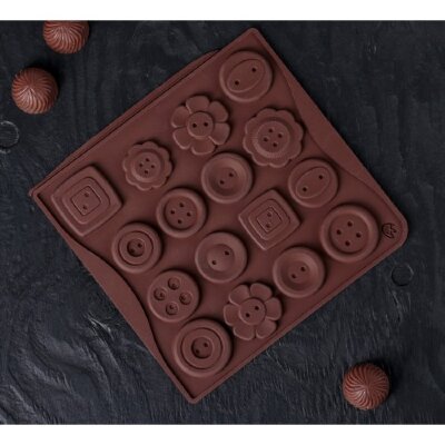 Форма для шоколада и льда силикон "Пуговки" 16 ячеек 17,4х16,5х04 см см