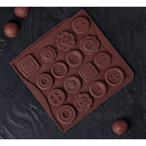 Форма для шоколада и льда силикон "Пуговки" 16 ячеек 17,4х16,5х04 см см - фото 1