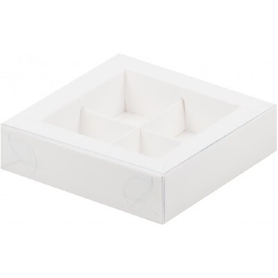Коробка для конфет на 4шт с пластиковой крышкой (белая) 120/120/30мм