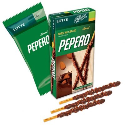 Соломка "Pepero" в шоколадной глазури с миндалем 36 гр