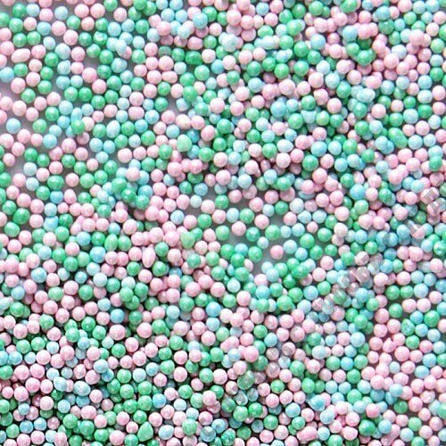 Посыпка шарики голубые зеленые розовые перламутровые 2 мм. 100 гр. - фото 1