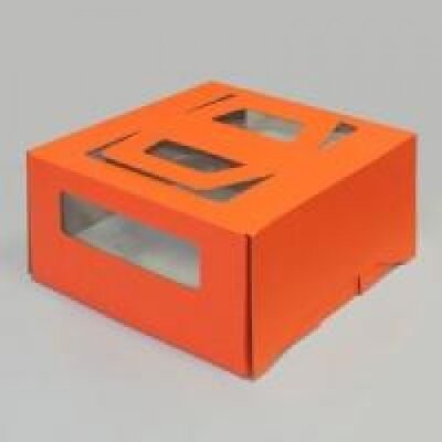 Коробка для торта с ручкой 300/300/170 мм оранжевая