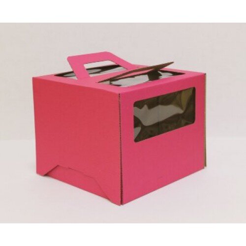 Коробка для торта с ручкой 300/300/200 мм розовая - фото 1