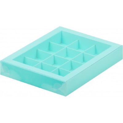 Коробка для конфет на 12шт с пластиковой крышкой (тиффани) 190/150/30мм