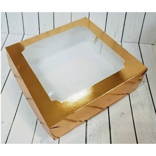 Коробка для зефира и печенья с окном (золото) 200/200/70 мм - фото 1