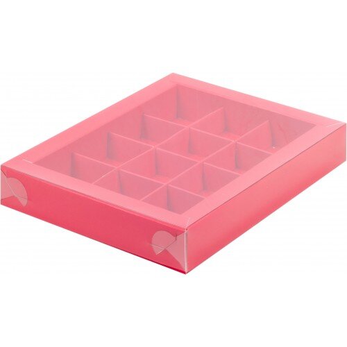 Коробка для конфет на 12шт с пластиковой крышкой (красная) 190/150/30мм - фото 1