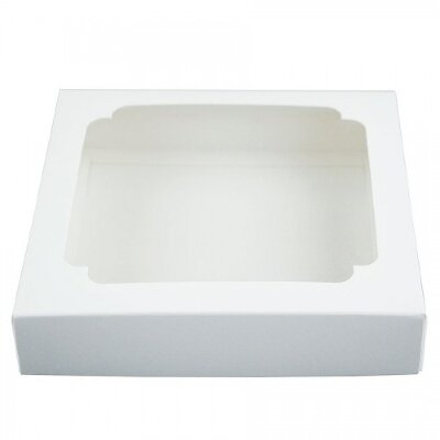 Коробка для зефира и печенья с окном (белая) 200/200/70 мм
