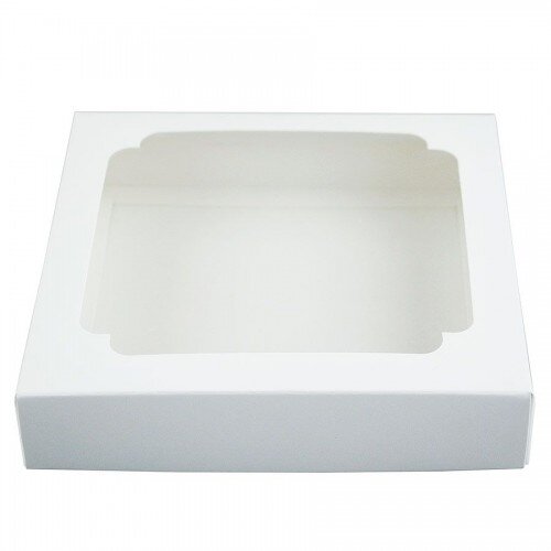 Коробка для зефира и печенья с окном (белая) 200/200/70 мм - фото 1