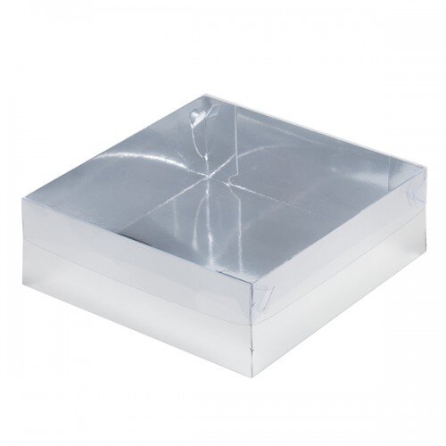 Коробка для зефира и печенья ПРЕМИУМ с крышкой (серебро) 200/200/70 мм - фото 1