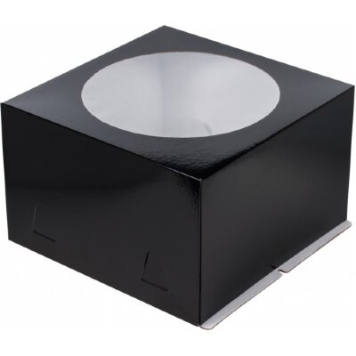 Коробка для торта с окном 300/300/190 мм черная Хром Эрзац