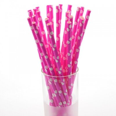Коктейльные трубочки бумажные 20см розовые в горох (25шт)