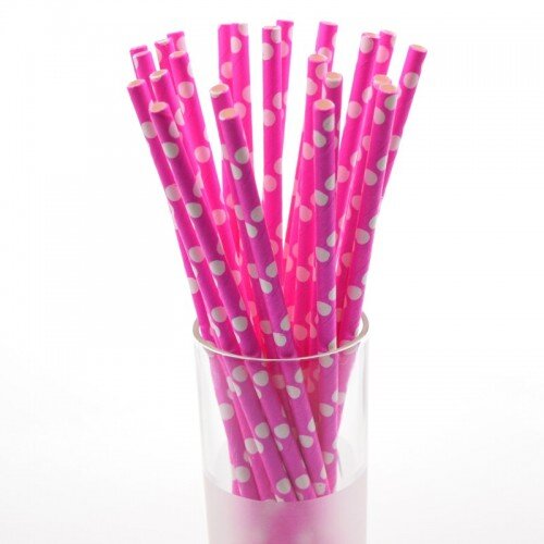 Коктейльные трубочки бумажные 20см розовые в горох (25шт) - фото 1