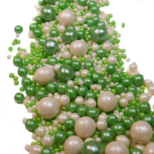 Посыпка Драже из глазури Микс № 111 (жемчуг серебро, зеленый) 100 гр - фото 1