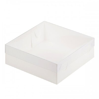 Коробка для зефира и печенья  ПРЕМИУМ с крышкой (белая) 200/200/70 мм