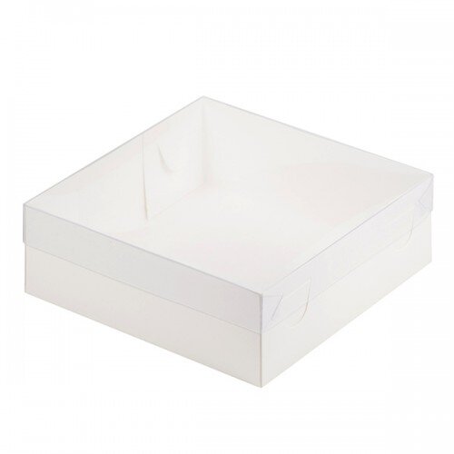 Коробка для зефира и печенья  ПРЕМИУМ с крышкой (белая) 200/200/70 мм - фото 1