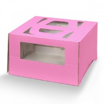 Коробка для торта с ручкой 300/300/170 мм розовая 