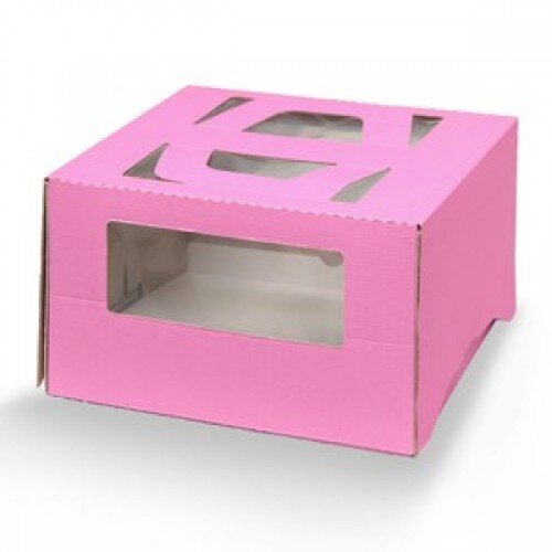 Коробка для торта с ручкой 300/300/170 мм розовая  - фото 1