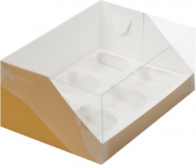 Коробка для капкейков на 6шт ПРЕМИУМ с пластиковой крышкой (крафт) 235/160/100мм