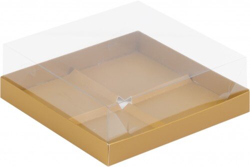 Коробка для пирожных с пластиковой крышкой (золото матовая) 170/170/60мм - фото 1