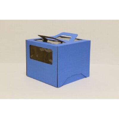 Коробка для торта с ручкой 300/300/200 мм синяя