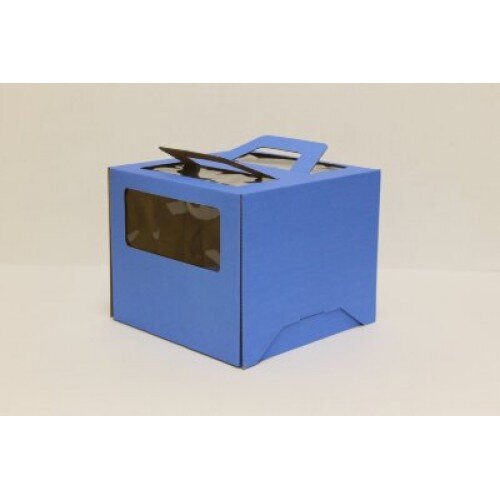 Коробка для торта с ручкой 300/300/200 мм синяя - фото 1