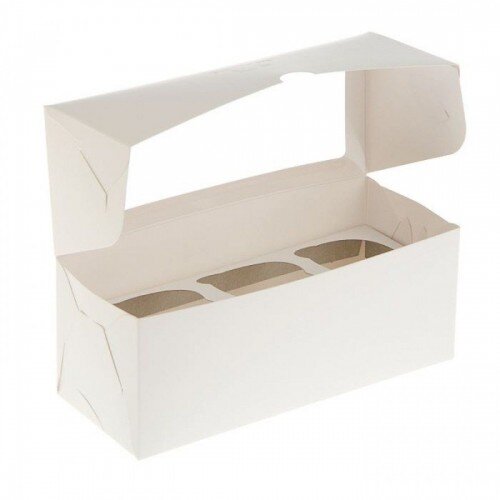 Коробка для капкейков на 3 шт (с квадратным окном) 250/100/100 мм - фото 1