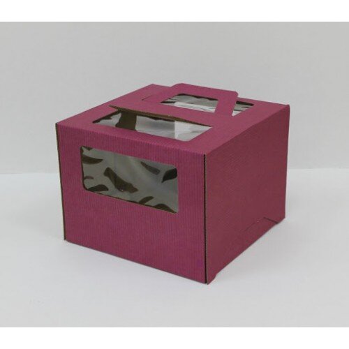 Коробка для торта с ручкой 300/300/200 мм бордовая - фото 1