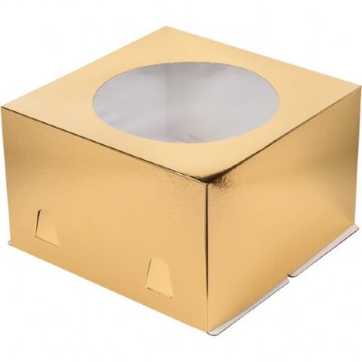 Коробка для торта с окном 240/240/180 мм золото Хром Эрзац