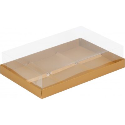 Коробка для пирожных с пластиковой крышкой (крафт) 300/195/80мм