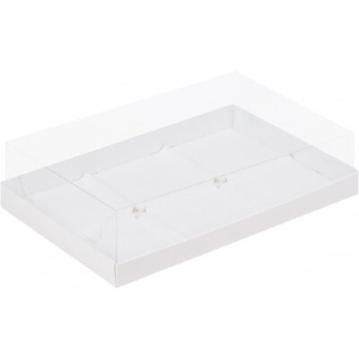 Коробка для пирожных с пластиковой крышкой (белая) 300/195/80мм