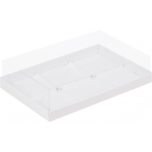 Коробка для пирожных с пластиковой крышкой (белая) 300/195/80мм - фото 1
