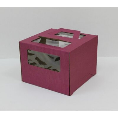 Коробка для торта с ручкой 240/240/200 мм бордовая