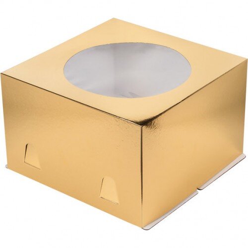 Коробка для торта с окном 300/300/190 мм золото Хром Эрзац