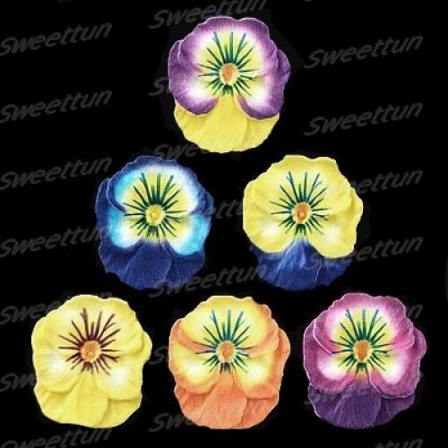 Сахарные цветы Анютины глазки (желто-фиолетовые) 8шт - фото 1
