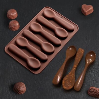 Форма для шоколада и льда силикон "Ложечки" 6 ячеек 9,8х2,3 см