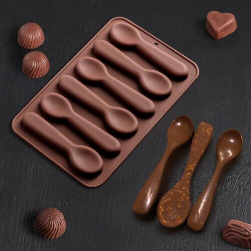 Форма для шоколада и льда силикон "Ложечки" 6 ячеек 9,8х2,3 см - фото 1