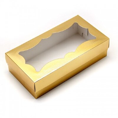 Коробка для макарун с фигурным окном 210/110/55 мм золото