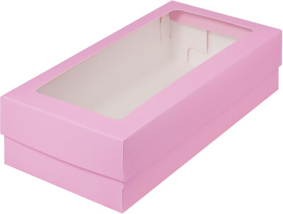 Коробка для макарун с окном 210/110/55 мм розовая