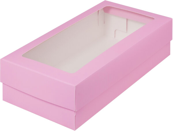 Коробка для макарун с окном 210/110/55 мм розовая - фото 1