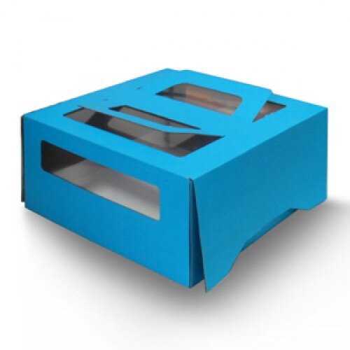 Коробка для торта с ручкой 260/260/130 мм голубая - фото 1