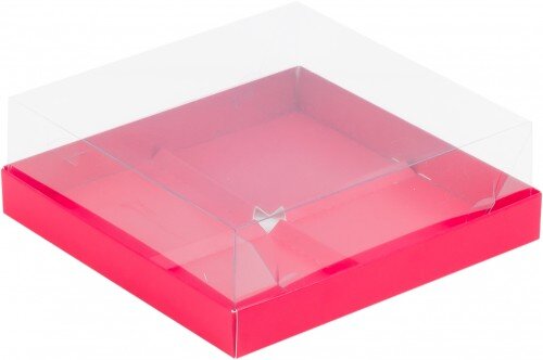 Коробка для пирожных с пластиковой крышкой (красная матовая) 190/190/80мм - фото 1