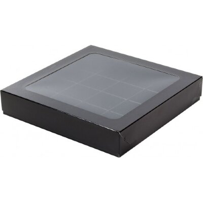 Коробка для конфет на 16шт с крышкой (черная) 190/190/30мм