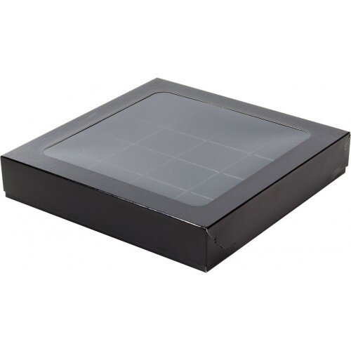Коробка для конфет на 16шт с крышкой (черная) 190/190/30мм - фото 1