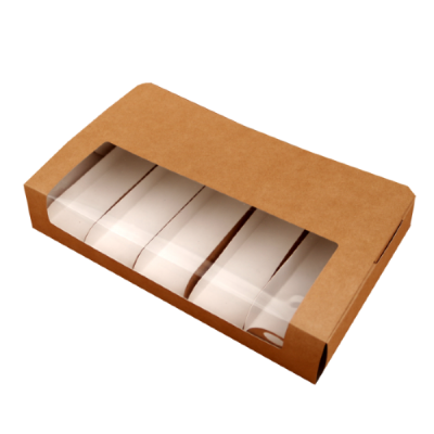 Коробка для эклеров и эскимо с пластиковой крышкой (крафт) 250/150/50 мм