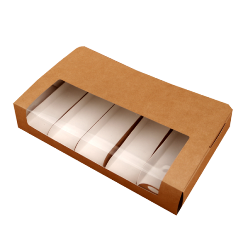 Коробка для эклеров и эскимо с пластиковой крышкой (крафт) 250/150/50 мм - фото 1