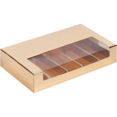 Коробка для эклеров и эскимо с пластиковой крышкой (золото) 250/150/50 мм