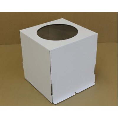 Коробка для торта с окном 260/260/280 мм белая Гофрокартон