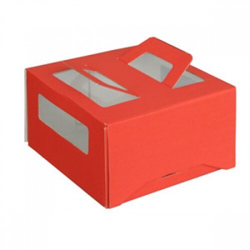 Коробка для торта с ручкой 260/260/130 мм красная - фото 1