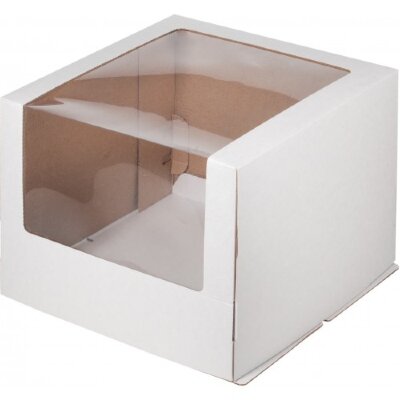 Коробка для торта с окном 260/260/210 мм белая увеличенное окно